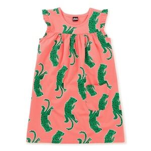 Tea Collection Pink Dress with Green Leopard Print